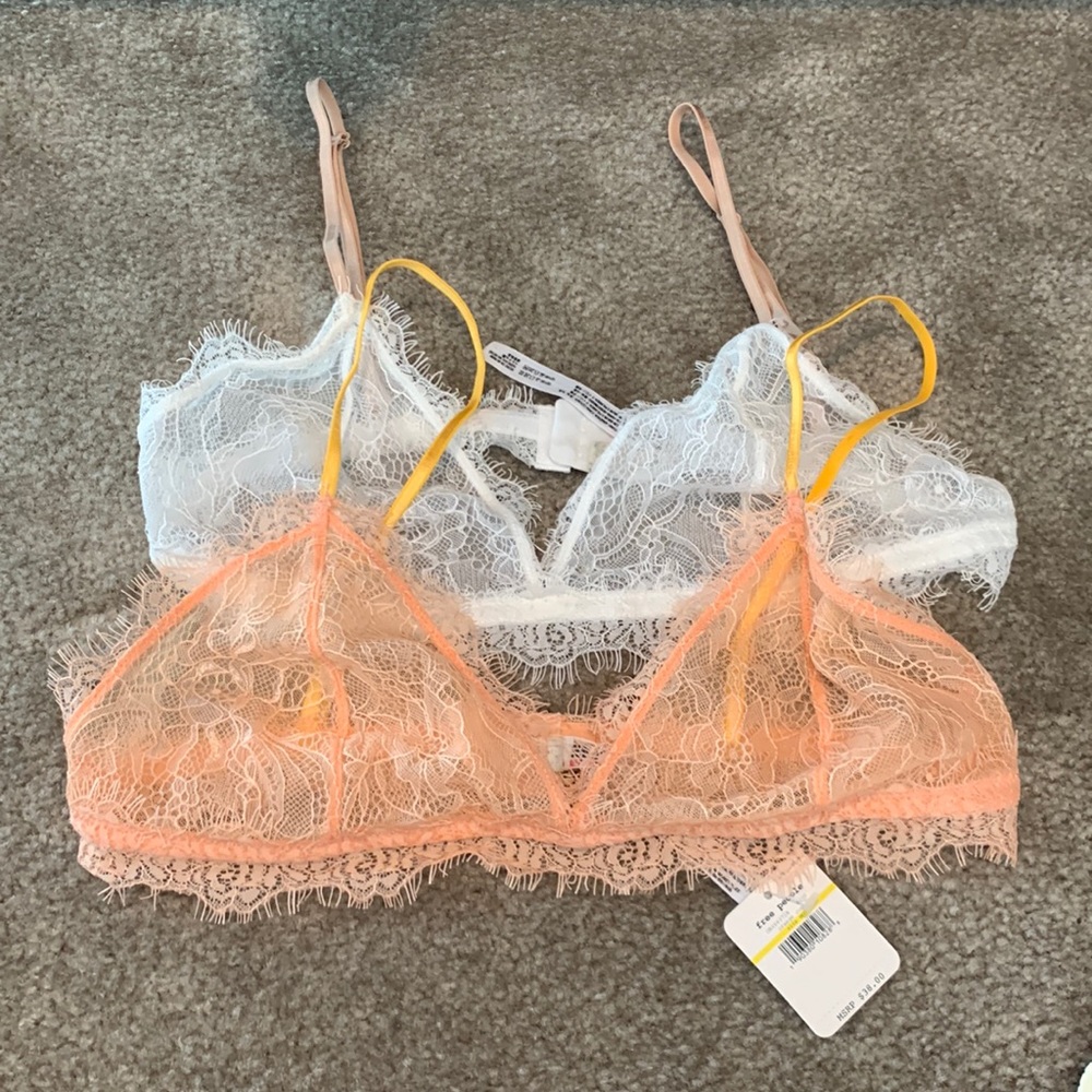 Intimately by free people white and orange lace bra size medium